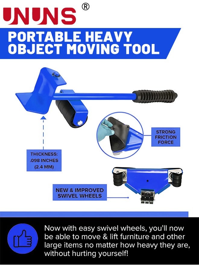 UNUNS Furniture Moving Tools,5-Piece Heavy Duty Furniture Lifter, 360 Degree Rotatable Rubber Roller,For Moving Heavy Furniture,Refrigerators,Sofas,Cabinets,Blue  - Image 2