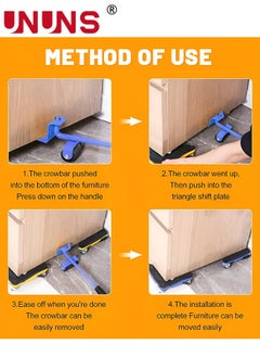 UNUNS Furniture Moving Tools,5-Piece Heavy Duty Furniture Lifter, 360 Degree Rotatable Rubber Roller,For Moving Heavy Furniture,Refrigerators,Sofas,Cabinets,Blue  - Image 5