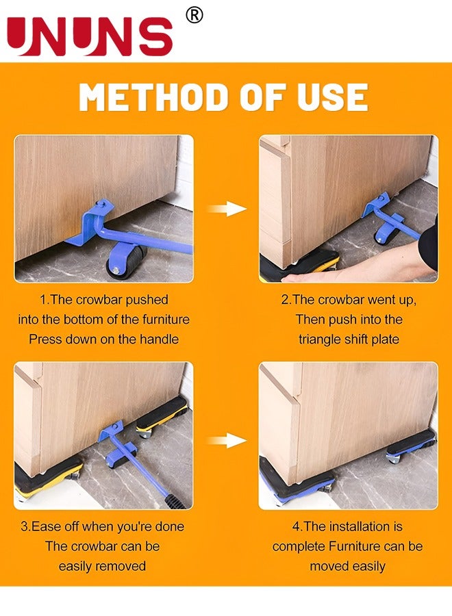 UNUNS Furniture Moving Tools,5-Piece Heavy Duty Furniture Lifter, 360 Degree Rotatable Rubber Roller,For Moving Heavy Furniture,Refrigerators,Sofas,Cabinets,Blue  - Image 5