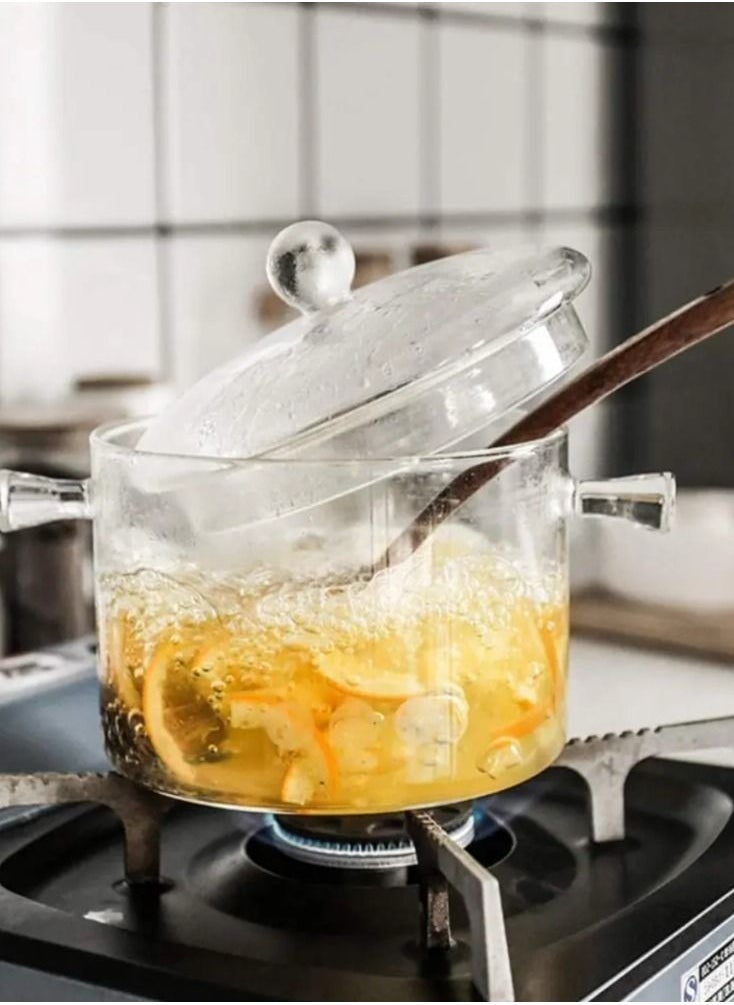 OQUERA - 1900ml Heat Resistant Food Grade Clear Glass Cooking Pot With Lid Suitable For Stovetop Microwave Induction - Image 1