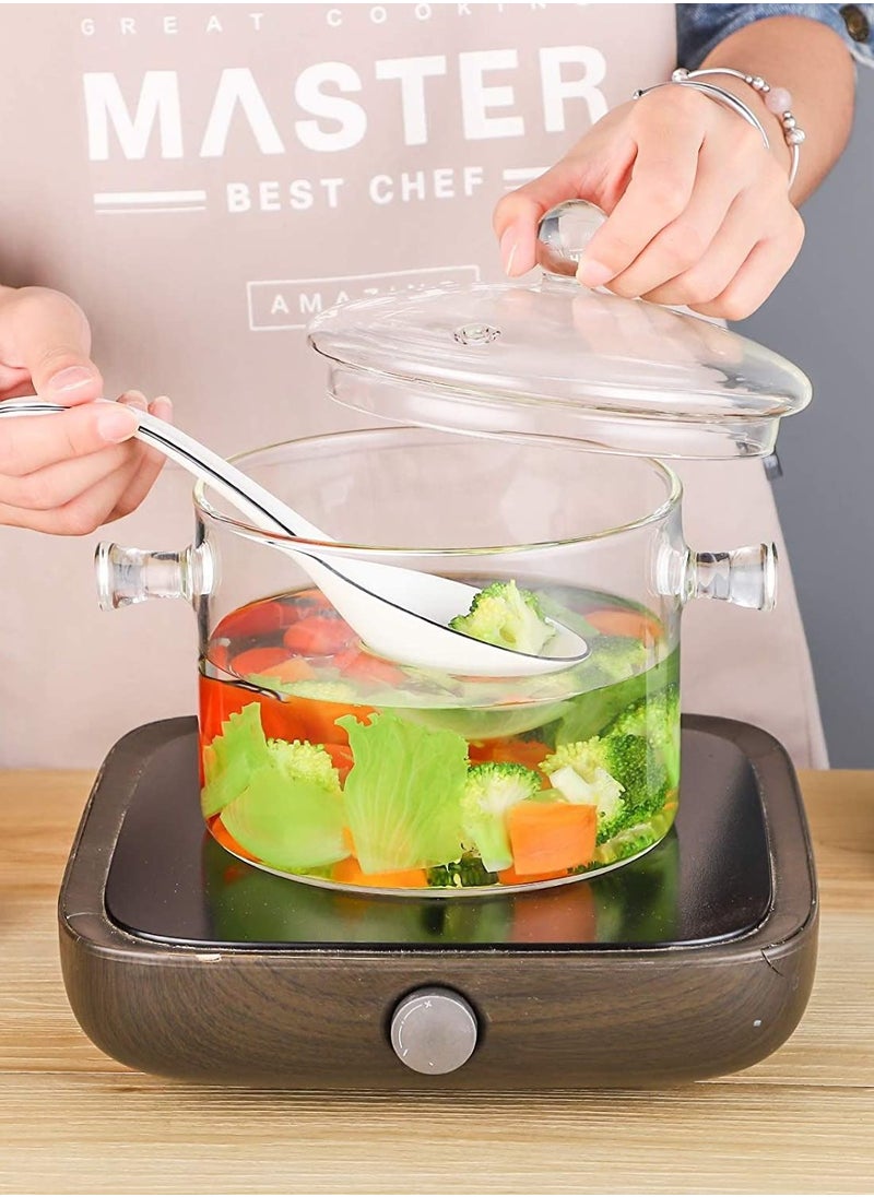OQUERA - 1900ml Heat Resistant Food Grade Clear Glass Cooking Pot With Lid Suitable For Stovetop Microwave Induction - Image 1