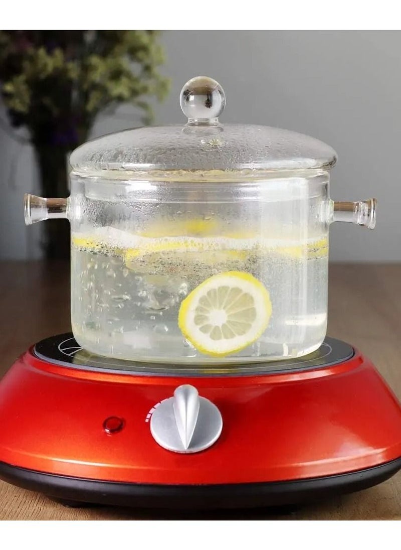 OQUERA - 1900ml Heat Resistant Food Grade Clear Glass Cooking Pot With Lid Suitable For Stovetop Microwave Induction - Image 1