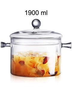 OQUERA 1900ml Heat Resistant Food Grade Clear Glass Cooking Pot With Lid Suitable For Stovetop Microwave Induction  - Image 1