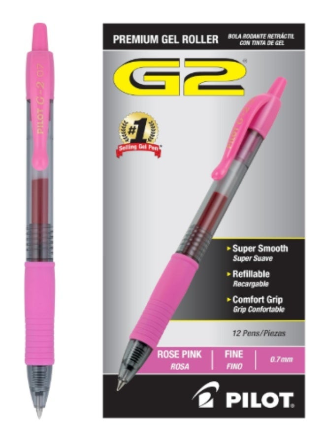 Pilot G2 pink gel ink pen, 0.7, pack of 12 - Image 1