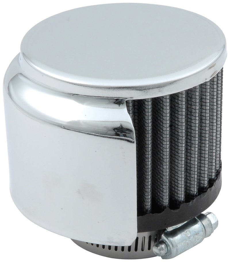 Allstar Performance Breather ClampOn Round 138 in OD Tube Half Shielded Reusable Steel Chrome Each