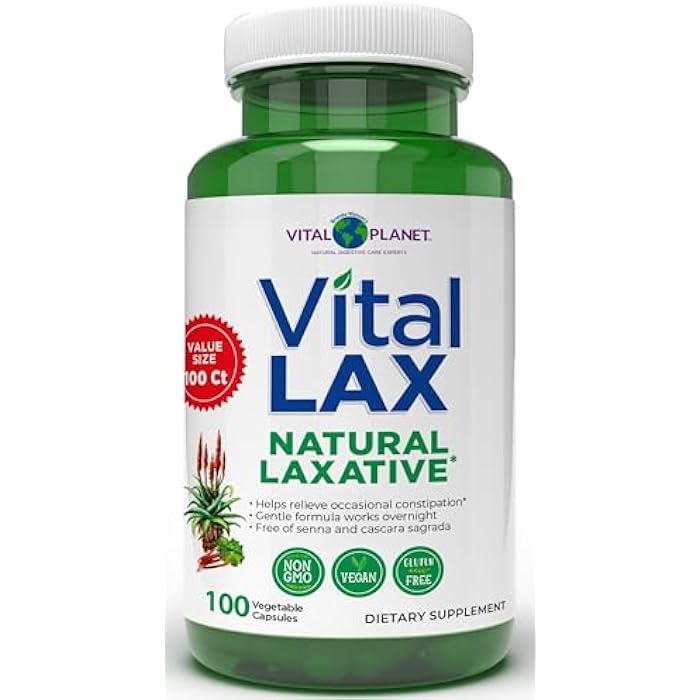 Vital Planet - Vital Lax Natural Laxative Cleanse Supplement for Occasional Constipation, with Magnesium Hydroxide, Slippery Elm, Aloe, and Triphala to Support Bowel Regularity 100 Capsules - Image 1