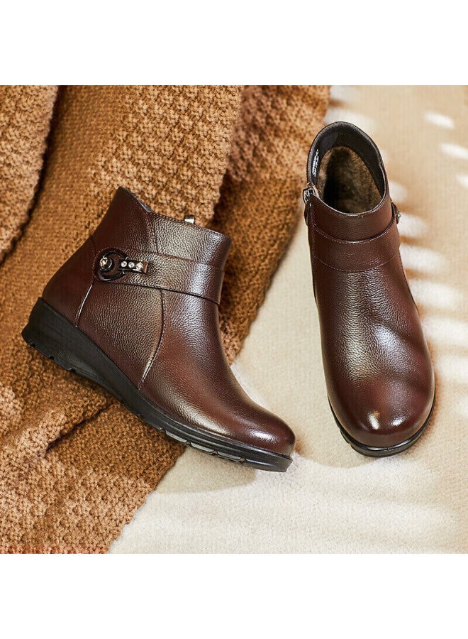 Connell Connie Women's Casual Versatile Low Ankle Cotton Boots Warm Comfortable Brown Size 38 - Image 1
