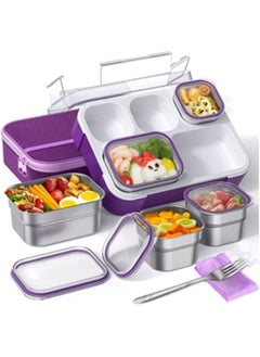 GGEROU Stainless Steel Lunch Box for Kids Adults,Insulated Bento Lunch Box with Tableware & Bag,1000ML 5 Compartment Divided Lunch Containers with Lids  - Image 1