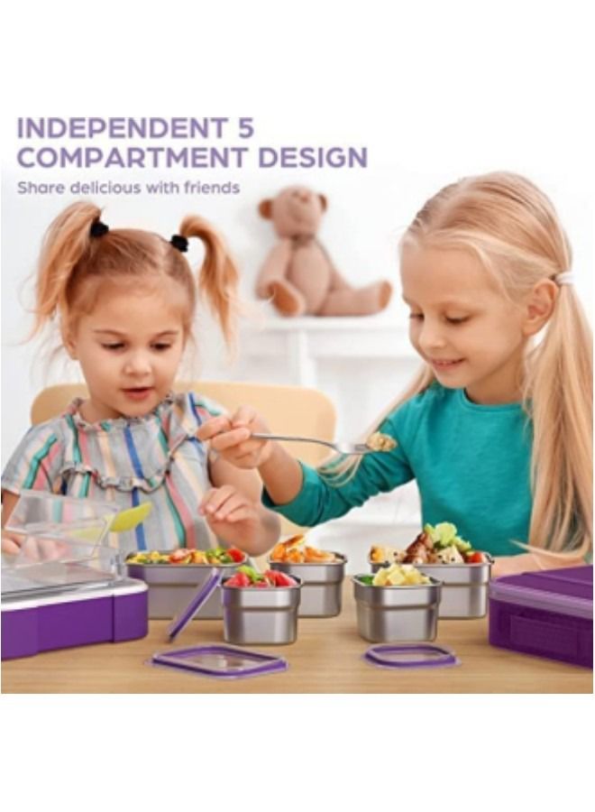 GGEROU Stainless Steel Lunch Box for Kids Adults,Insulated Bento Lunch Box with Tableware & Bag,1000ML 5 Compartment Divided Lunch Containers with Lids  - Image 4