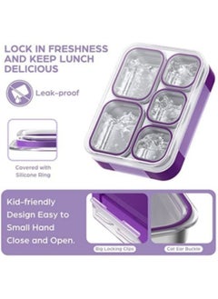 GGEROU Stainless Steel Lunch Box for Kids Adults,Insulated Bento Lunch Box with Tableware & Bag,1000ML 5 Compartment Divided Lunch Containers with Lids  - Image 2