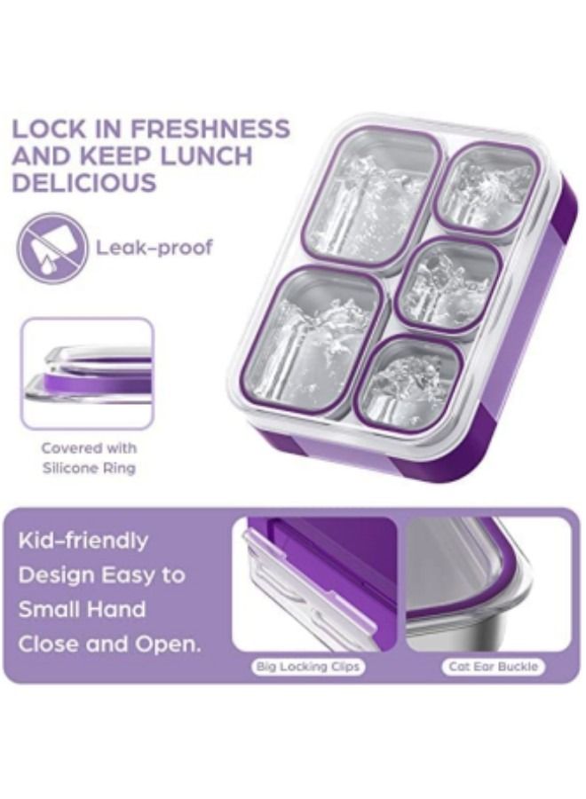 GGEROU Stainless Steel Lunch Box for Kids Adults,Insulated Bento Lunch Box with Tableware & Bag,1000ML 5 Compartment Divided Lunch Containers with Lids  - Image 2
