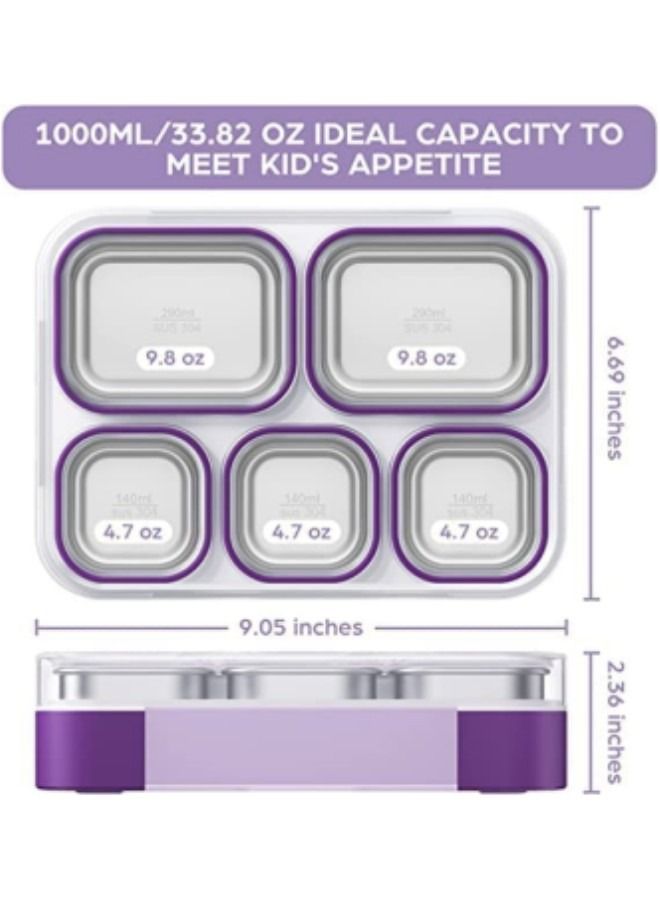 GGEROU Stainless Steel Lunch Box for Kids Adults,Insulated Bento Lunch Box with Tableware & Bag,1000ML 5 Compartment Divided Lunch Containers with Lids  - Image 3