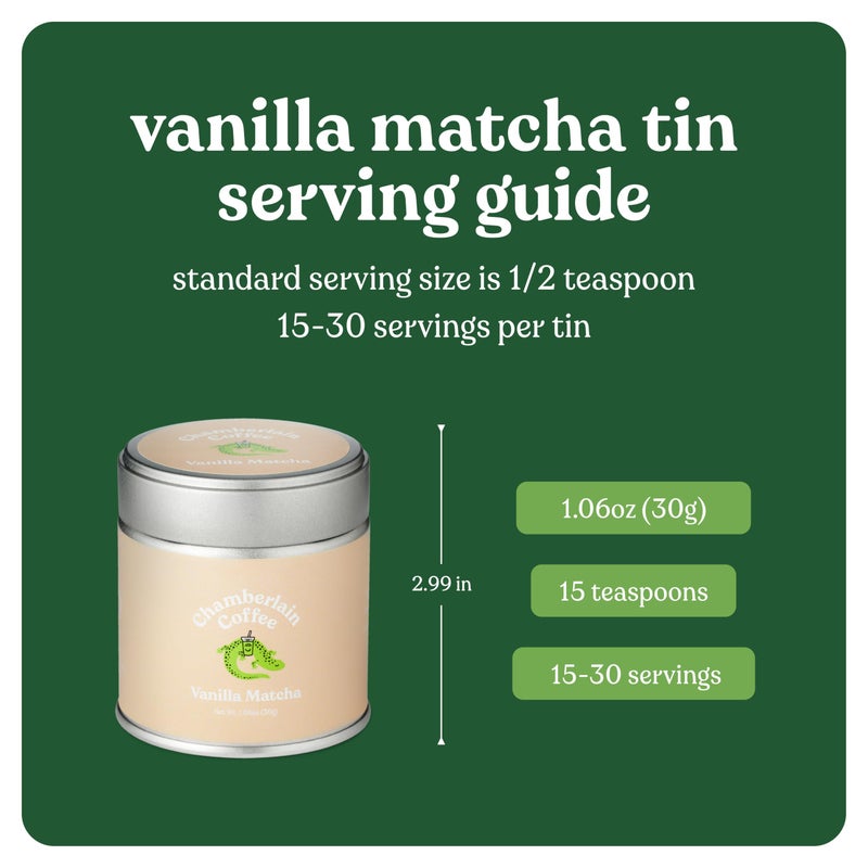Chamberlain Coffee Vanilla Matcha Green Tea Powder - Madagascar Vanilla + Ceremonial Grade Matcha - Hot or Iced - Organic, Vegan & Gluten-Free Matcha Powder - 1.06 oz - Image 5