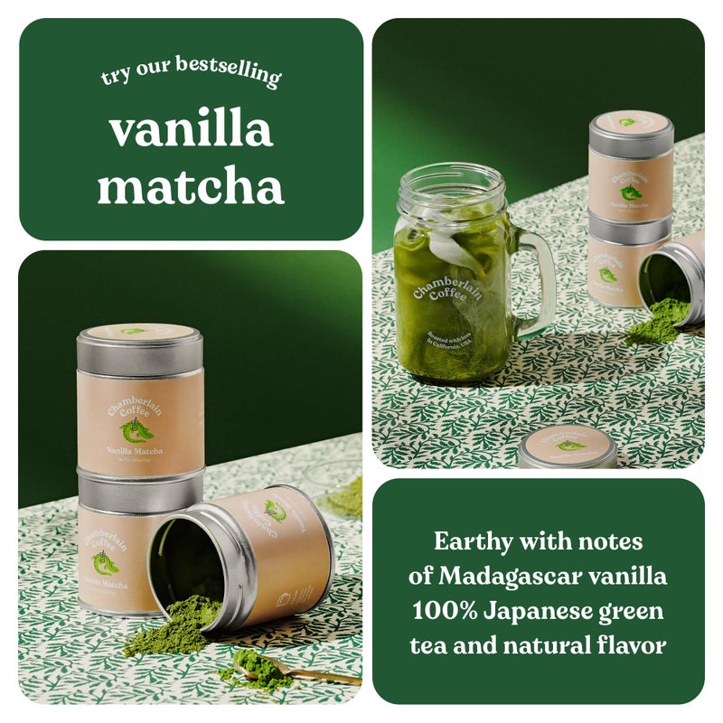 Chamberlain Coffee Vanilla Matcha Green Tea Powder - Madagascar Vanilla + Ceremonial Grade Matcha - Hot or Iced - Organic, Vegan & Gluten-Free Matcha Powder - 1.06 oz - Image 3