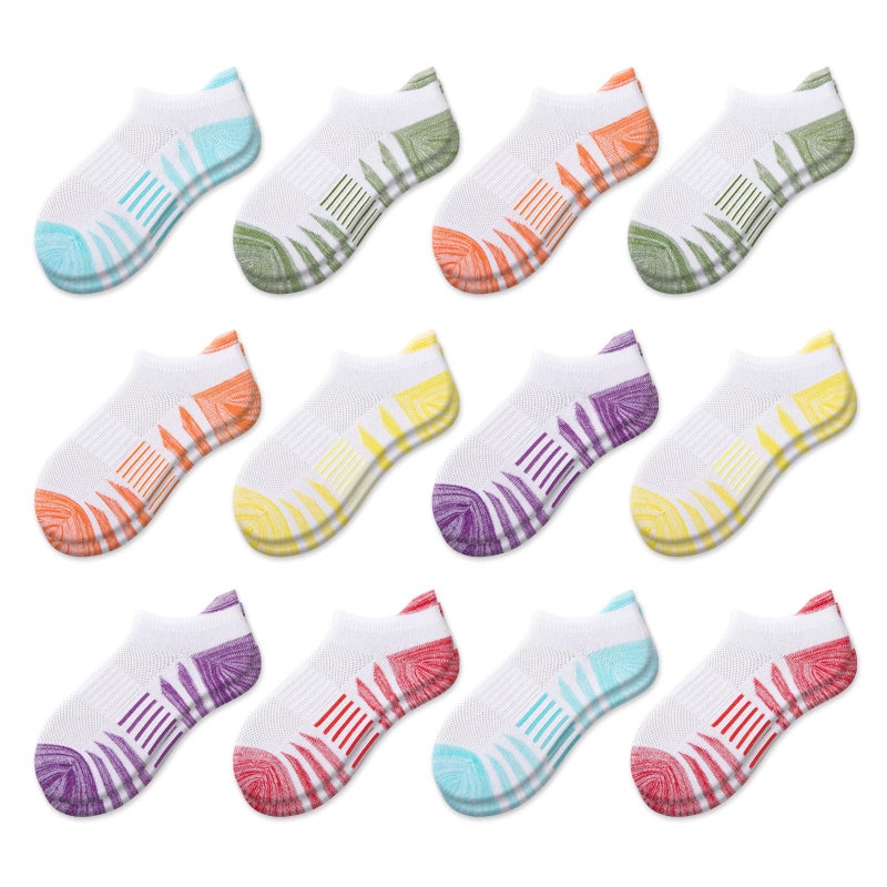 Comfoex Girls Socks 12 Pairs Ankle Breathable Athletic Mesh Cotton Sports Socks For Little Big Kids 4-6 6-8 8-10 Years Old - Image 2