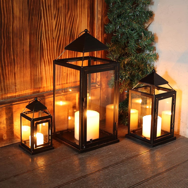NEEDOMO Lanterns Decorative Outdoor&Indoor, Set of 3 Outdoor Lanterns for Porch, Vintage Candle Lantern Decor for Living Room, Fireplace, Fall, Christmas, Garden, Wedding, Yard, Bronze - Image 2