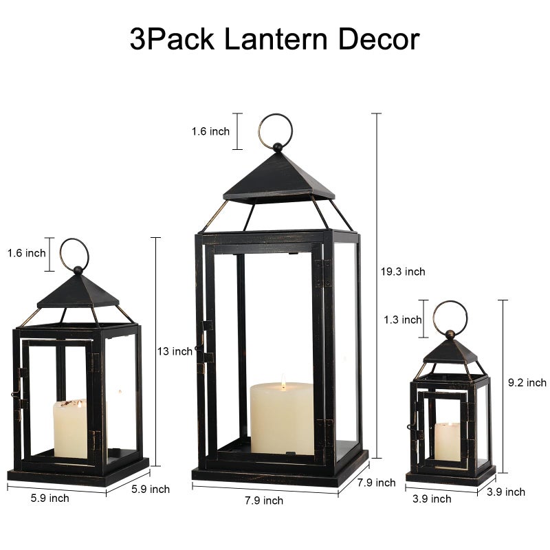 NEEDOMO Lanterns Decorative Outdoor&Indoor, Set of 3 Outdoor Lanterns for Porch, Vintage Candle Lantern Decor for Living Room, Fireplace, Fall, Christmas, Garden, Wedding, Yard, Bronze - Image 4