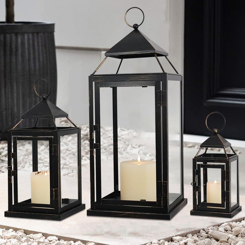 NEEDOMO Lanterns Decorative Outdoor&Indoor, Set of 3 Outdoor Lanterns for Porch, Vintage Candle Lantern Decor for Living Room, Fireplace, Fall, Christmas, Garden, Wedding, Yard, Bronze - Image 1