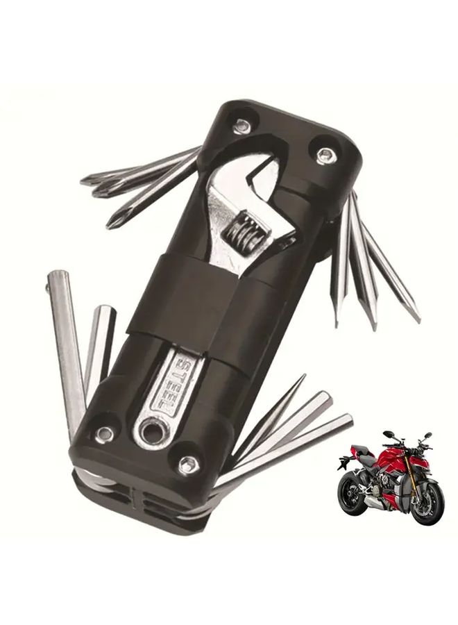 Durable Black Motorcycle Tool Set Multi Function Portable Folding Repair Kit - Image 1