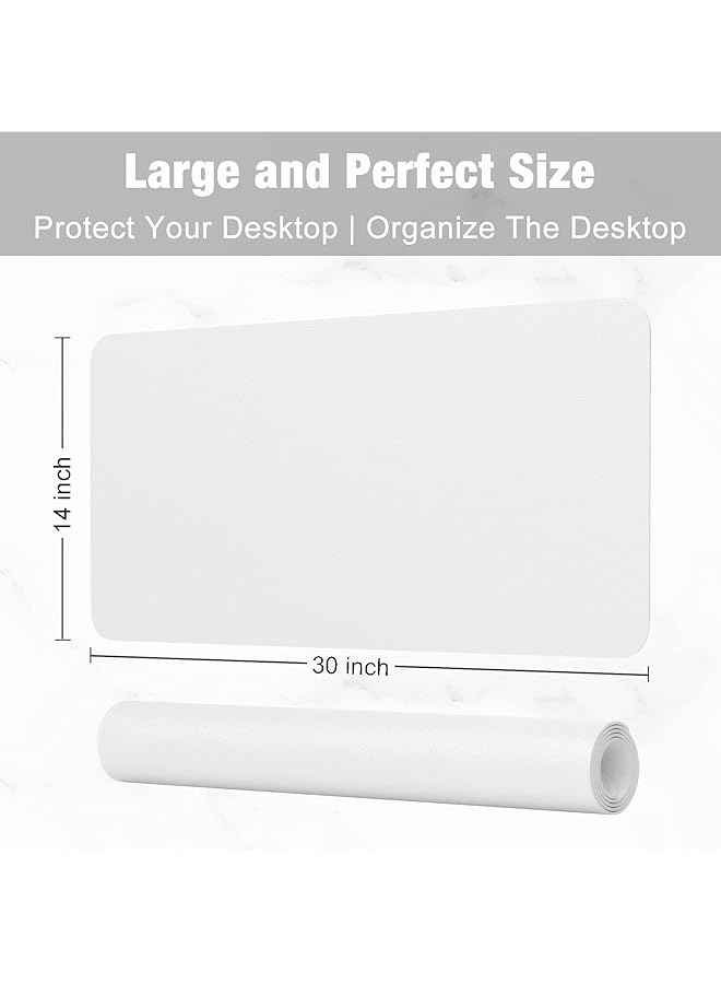 إيروريكس وسادة مكتب من الجلد الصناعي مقاس 30 بوصة × 14 بوصة، وسادة ماوس ممتدة مقاس XL، وسادة مكتب مقاومة للماء، وسادة لوحة مفاتيح كمبيوتر محمول كبيرة للغاية، وسادة كتابة غير قابلة للانزلاق للمكتب والمنزل، بيضاء - Image 3