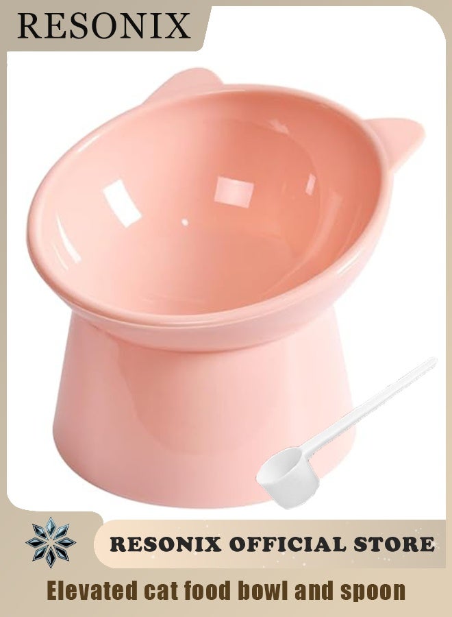 RESONIX Elevated Tilted Cat Food Bowl with Scoop – Anti-Vomiting Whisker-Friendly Shallow Cat Bowl, High-Leg Design for Comfortable Eating, Easy Clean (Pink) - Image 1