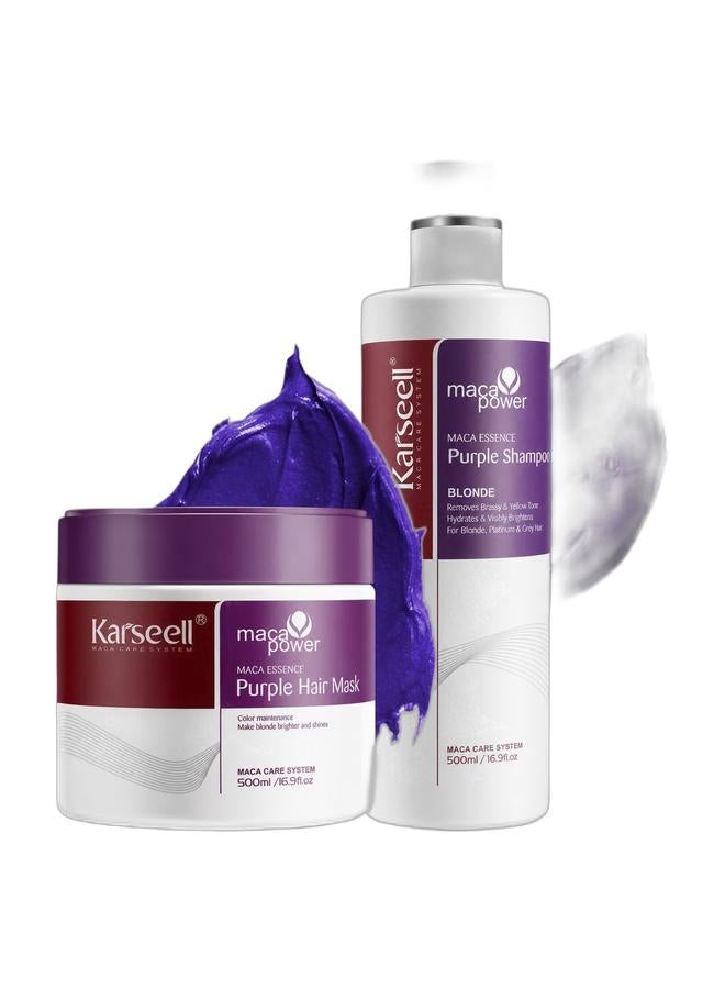 Karseell Maca Power Purple Hair Mask 500ml & Maca Power Purple Shampoo – Maca Essence Blonde Care 500ml Bundle - Image 1