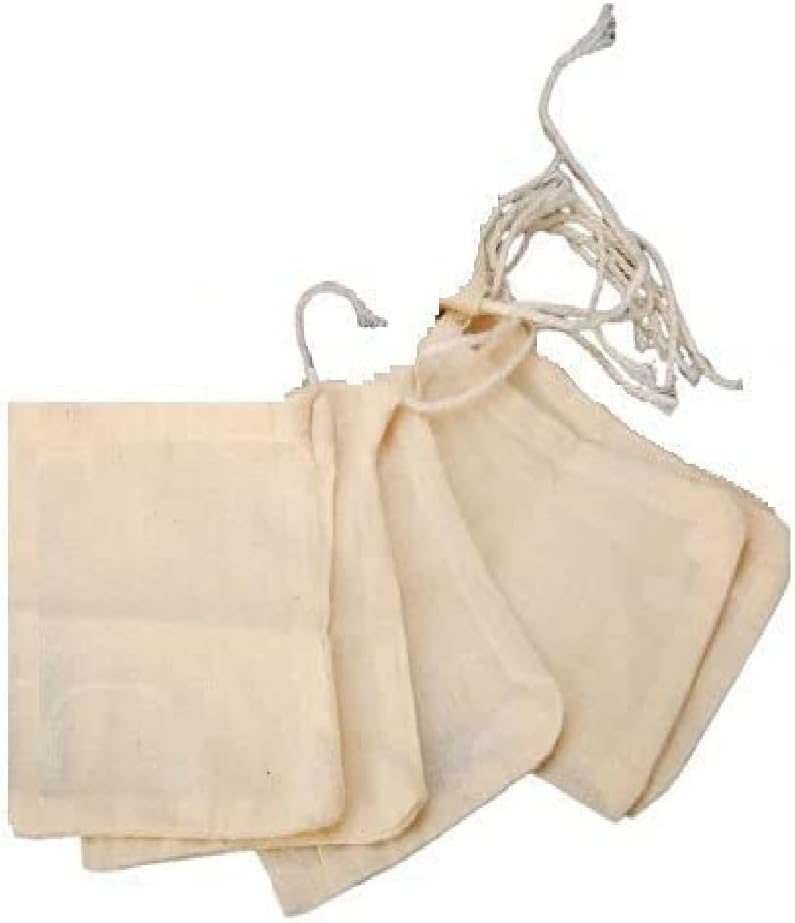 WUD 5Pcs. Unbleached Muslin Cotton Cheese Cloth Bags for Kitchen,for Straining Juice as Strainer,Masala Potli,Spice Bag,Making Paneer 7x5inches (5 Muslin Bags(7x5 inches)) - Image 1