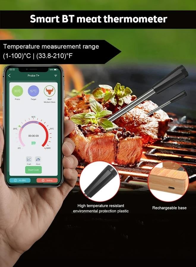OTOMATE Barbecue bluetooth Meat Thermometer with long range bluetooth 165ft - waterproof probe - wooden base + Type C charging Cable - Free IOS, Android APP - Image 4