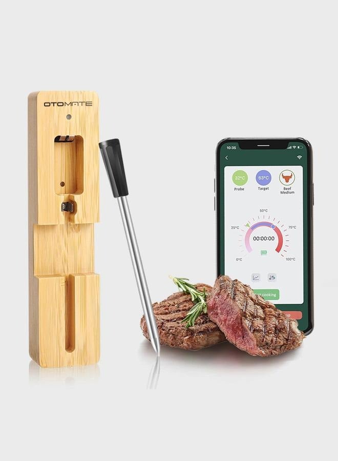 OTOMATE Barbecue bluetooth Meat Thermometer with long range bluetooth 165ft - waterproof probe - wooden base + Type C charging Cable - Free IOS, Android APP - Image 1