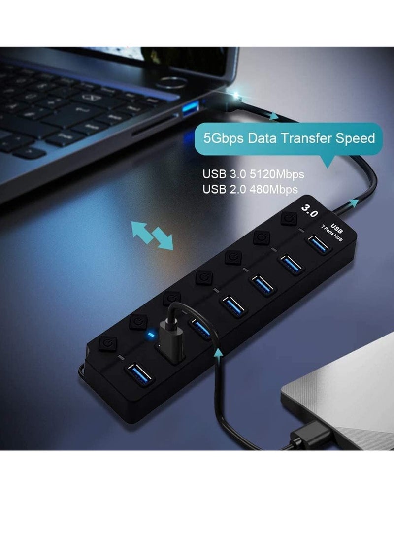 VIUAUAX 7-Port USB 3.0 Hub with Individual Power Switches and Lights, High-Speed Data Hub Splitter Portable USB Extension Hub for PC Laptop and More (No Power Adapter)  - Image 5