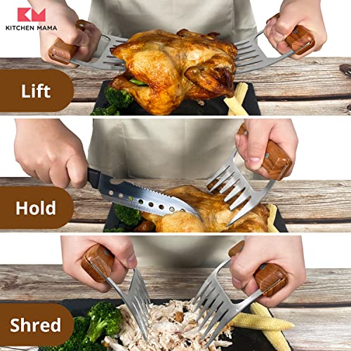 Kitchen Mama Meat Claws: Stainless Steel Shredder Claws with Wooden Handle for BBQ, Shredding, Pulling Pork, Chicken, Beef, and Turkey - Perfect for Grill Masters (1 Pair) - Image 2