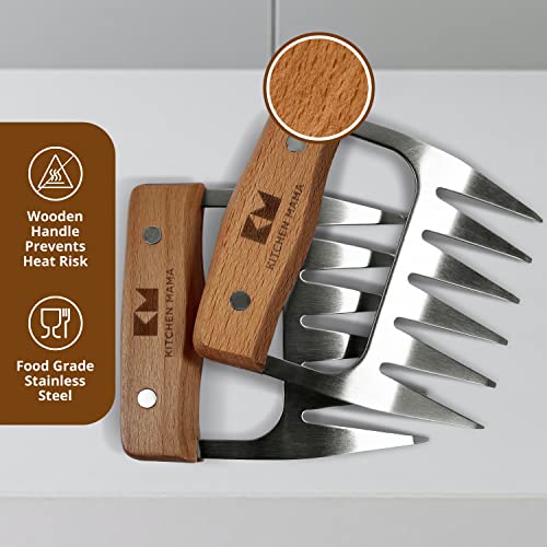 Kitchen Mama Meat Claws: Stainless Steel Shredder Claws with Wooden Handle for BBQ, Shredding, Pulling Pork, Chicken, Beef, and Turkey - Perfect for Grill Masters (1 Pair) - Image 4