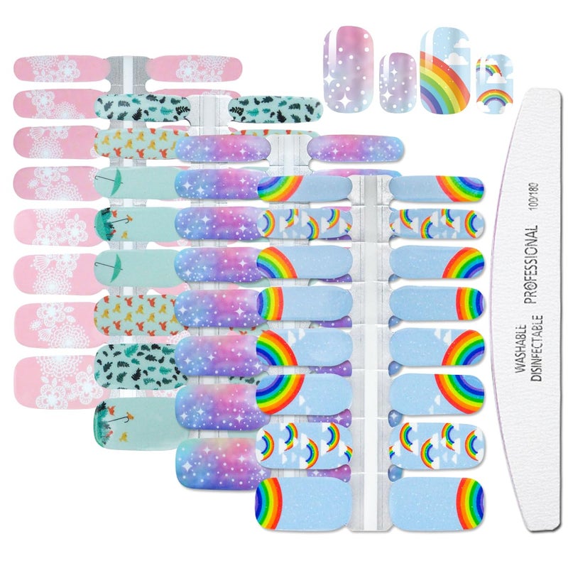WOKOTO 5 Sheets SelfAdhesive Nail Art Polish Stickers Tips with 1Pc Nail File Gel Nail Wraps Decals Strips Set Manicure Accessories Nail Polish Strips Stick On Nals Stickers