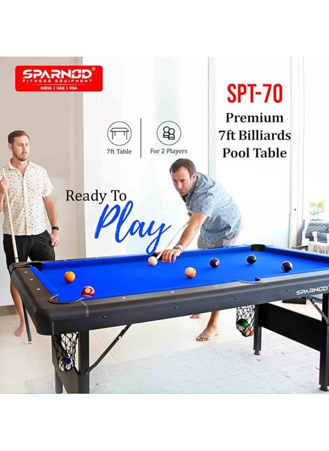 Sparnod Fitness SPT-70 7Ft Billiards Pool Table – Sturdy Mdf Construction With Blue Wool Cloth, Complete Set Included, Instant Setup, Foldable Design For Family And Pool Hall Use  - Image 2