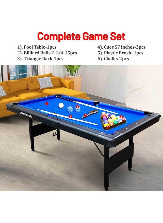 Sparnod Fitness SPT-70 7Ft Billiards Pool Table – Sturdy Mdf Construction With Blue Wool Cloth, Complete Set Included, Instant Setup, Foldable Design For Family And Pool Hall Use  - Image 3