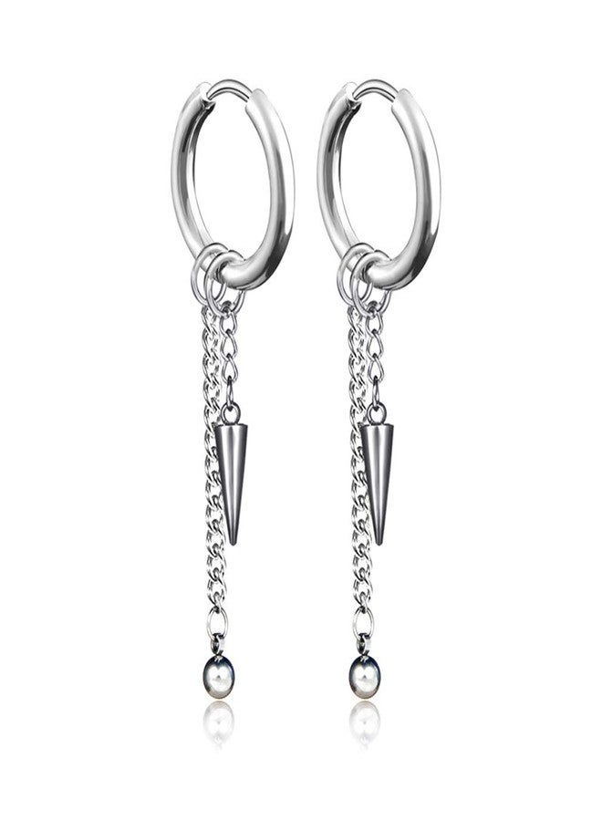 اكسوسامس أقراط Xusamss Punk Jewelry المصنوعة من الفولاذ المقاوم للصدأ، أقراط مفصلية على شكل حرف U، سلسلة طويلة متدلية، أقراط حلقية متدلية - Image 1