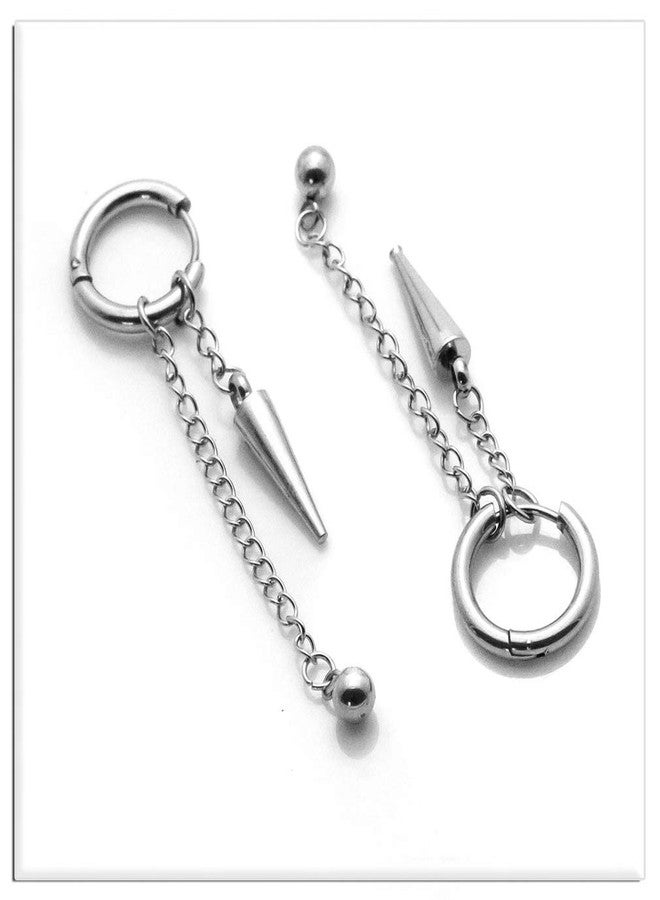 اكسوسامس أقراط Xusamss Punk Jewelry المصنوعة من الفولاذ المقاوم للصدأ، أقراط مفصلية على شكل حرف U، سلسلة طويلة متدلية، أقراط حلقية متدلية - Image 4