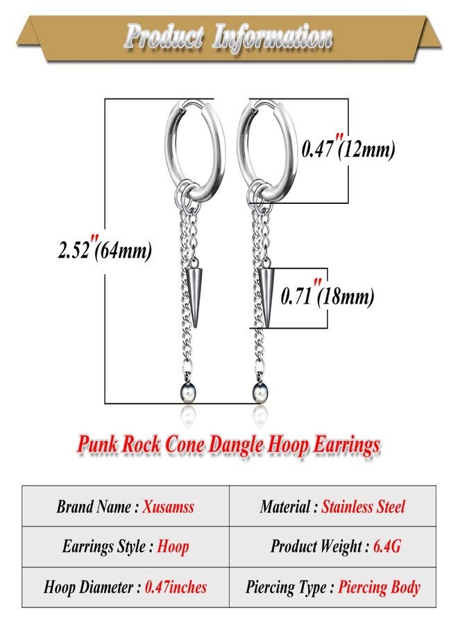 اكسوسامس أقراط Xusamss Punk Jewelry المصنوعة من الفولاذ المقاوم للصدأ، أقراط مفصلية على شكل حرف U، سلسلة طويلة متدلية، أقراط حلقية متدلية - Image 2