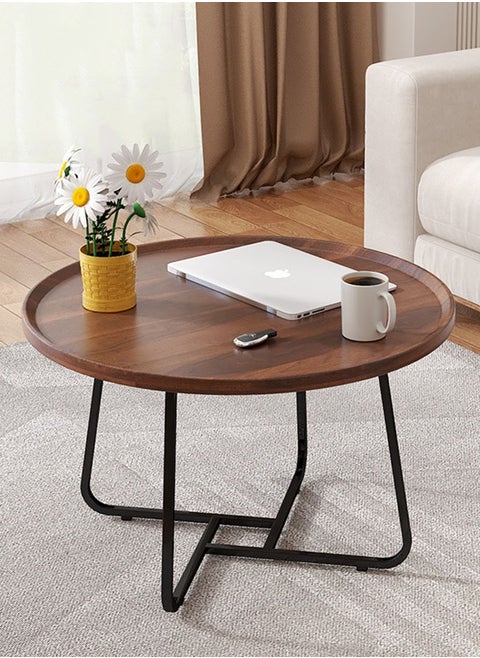 Round Coffee Table, Simple Modern Home Round Small Coffee Table for Living Room Modern Minimalist Style Engineered End Table (Walnut)