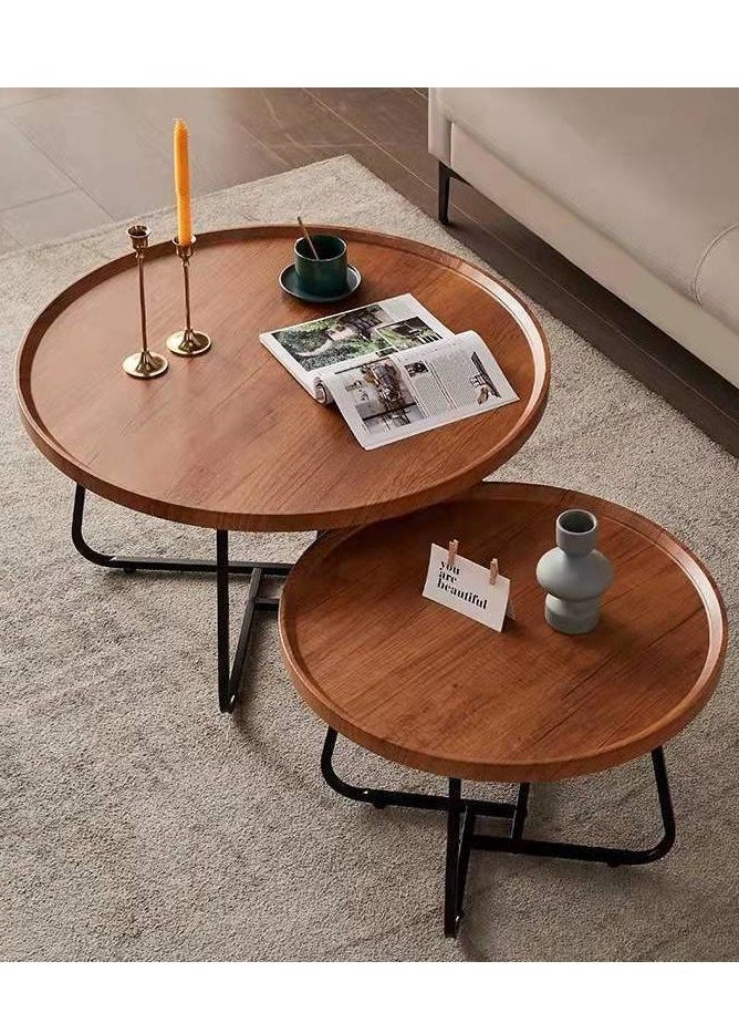Round Coffee Table, Simple Modern Home Round Small Coffee Table for Living Room Modern Minimalist Style Engineered End Table (Walnut)
