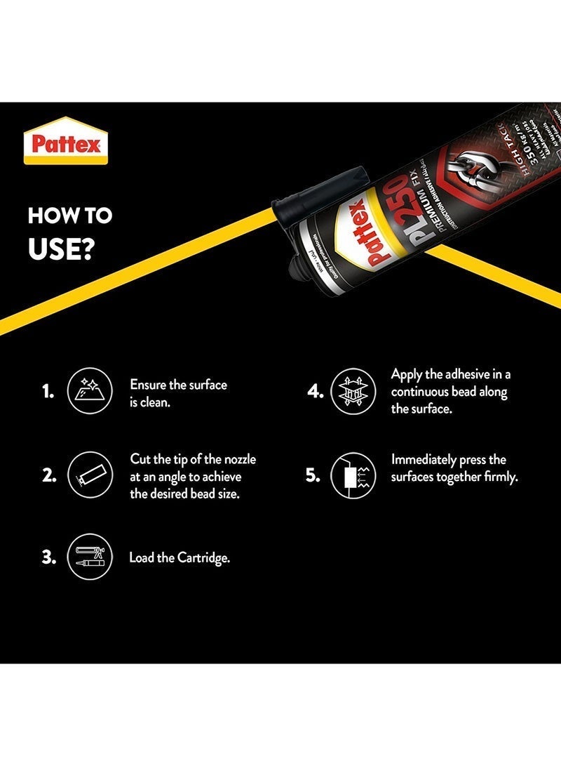 Pattex PL 250 Construction Adhesive, High Quality Mounting Adhesive,Is A Professional Polymer Based Construction Adhesive & General Purpose Silicone - Image 2