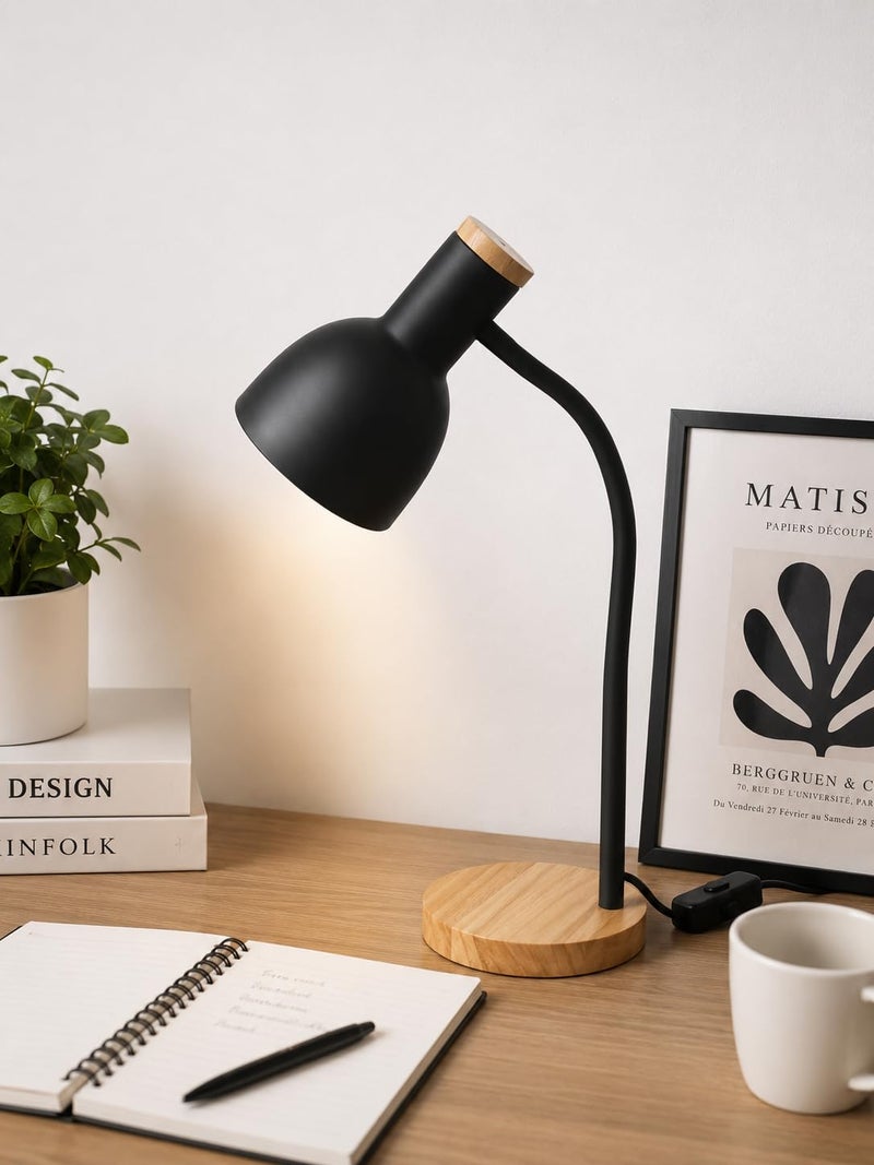 Modern LED Desk Lamp Wood Design Stable Base - Flexible Desk Lamp with Comfortable Lighting for Reading, Studying, Bedrooms (BLACK) - Image 2
