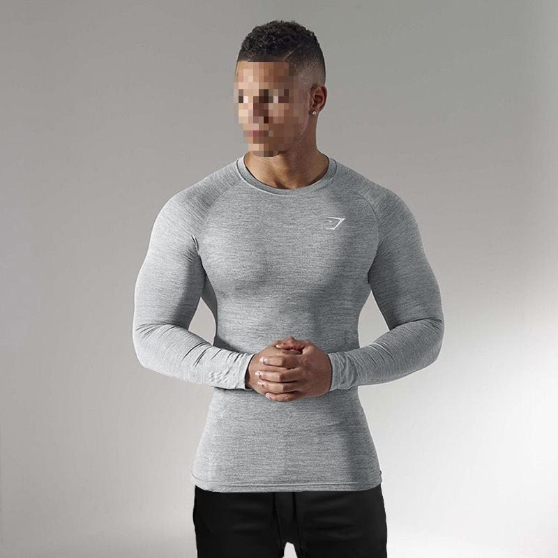 Fitness Long Sleeve Bodysuit GYM Muscle Men T-shirts Quick Dry High Elasticity Trainer Brother Sports Training Slims Your Silhou Grey  - Image 1