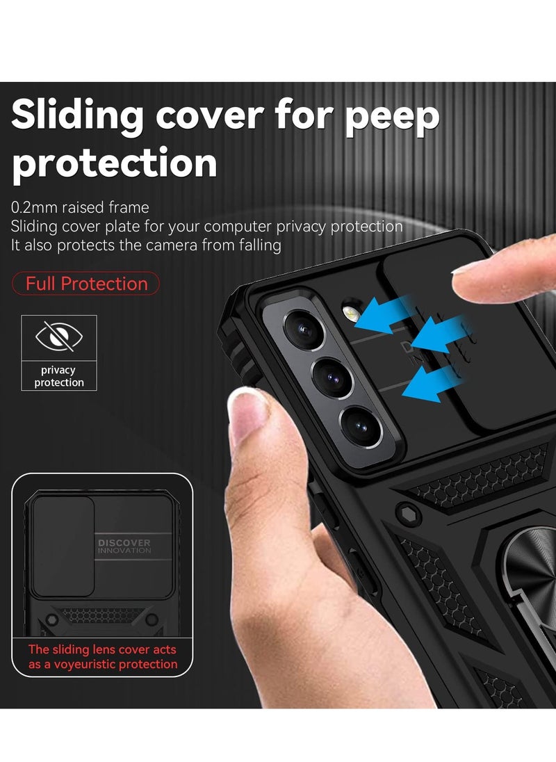 Excefore Military-Grade Drop Tested Magnetic Ring Holder Kickstand Protective Phone Case for Samsung Galaxy S22 5G, Mag Safe Compatible, Camera Lens Cover HD Screen Protector, Black  - Image 4