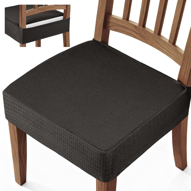 Songrey Waterproof Seat Covers for Dining Chairs Set of 4 No Rear Chair Covers Stretch Removable Washable Chair Slipcover Protector Black - Image 2