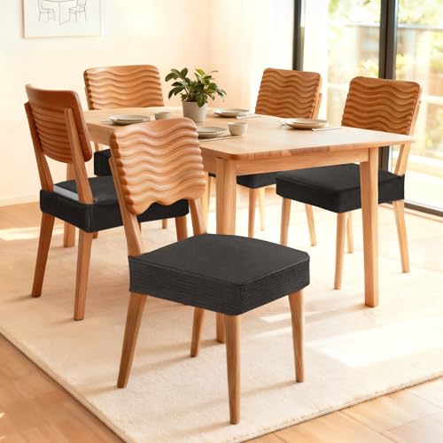 Songrey Waterproof Seat Covers for Dining Chairs Set of 4 No Rear Chair Covers Stretch Removable Washable Chair Slipcover Protector Black - Image 3