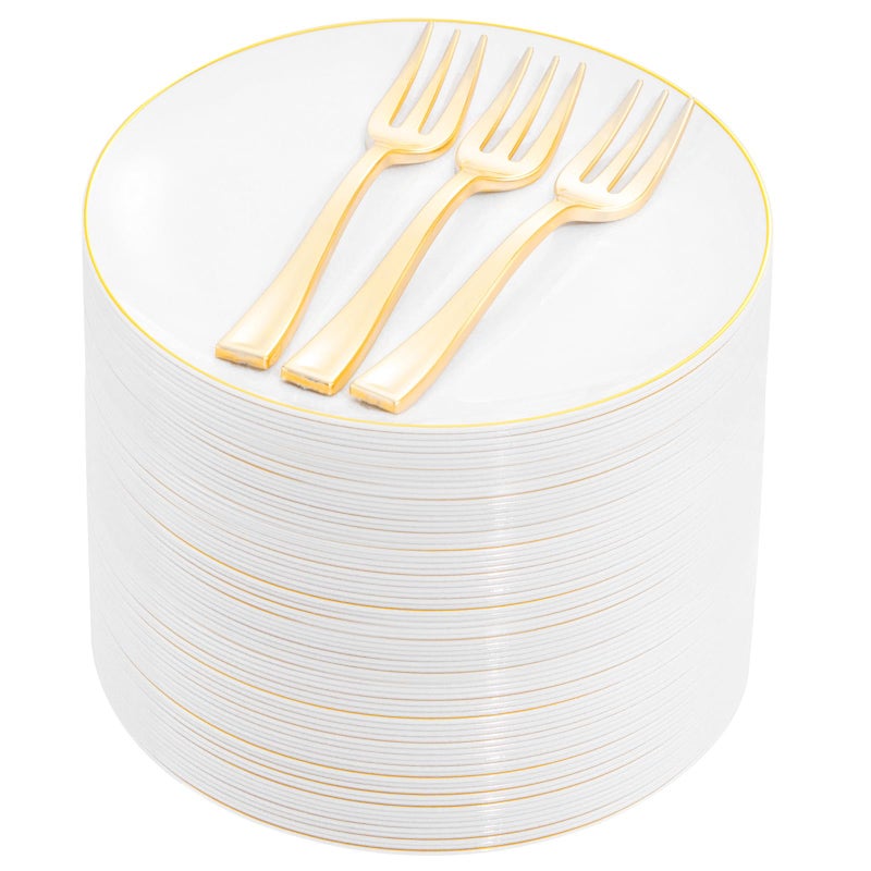 Festiva 200Pcs Gold Dessert Plates 63 with Forks 5 Small Disposable DessertCakeAppetizer Plates Plates serve 100 guests include 100Plates 100Forks for Wedding PartyEaster Birthday