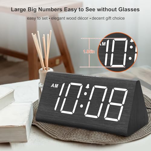 DreamSky Wooden Digital Alarm Clocks for Bedrooms - Electric Desk Clock with Large Numbers, USB Port, Loud Alarm for Heavy Sleepers, Adjustable Volume, Dimmer, DST, Wood Décor Gifts, Adapter Powered - Image 2