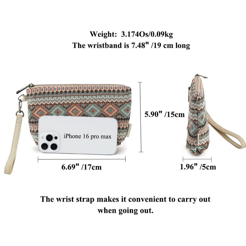 BBORGDC Women's Zipper Wristlet Clutch Wallet, Travel Double Zip Wristlet Handbag with Jacquard Cloth, Ideal Wallet Purse - Image 2