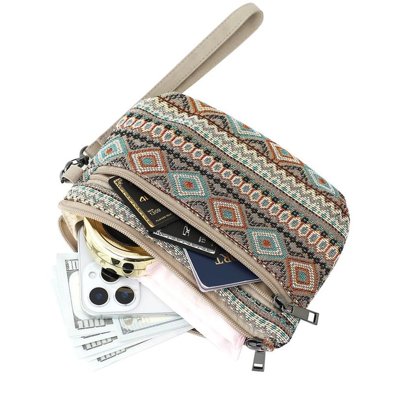 BBORGDC Women's Zipper Wristlet Clutch Wallet, Travel Double Zip Wristlet Handbag with Jacquard Cloth, Ideal Wallet Purse - Image 5